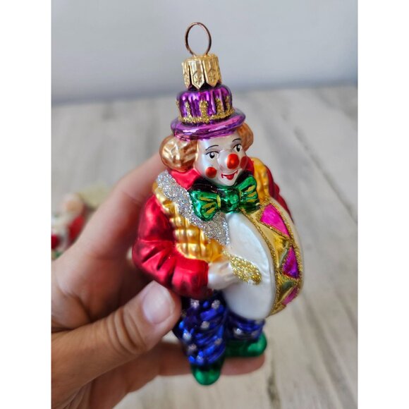 Poland glass clown band drum ornament glitter Xmas tree green purple blue - Picture 7 of 13